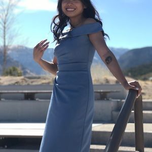 David’s Bridal OFF SHOULDER DRESS dusty blue sz0